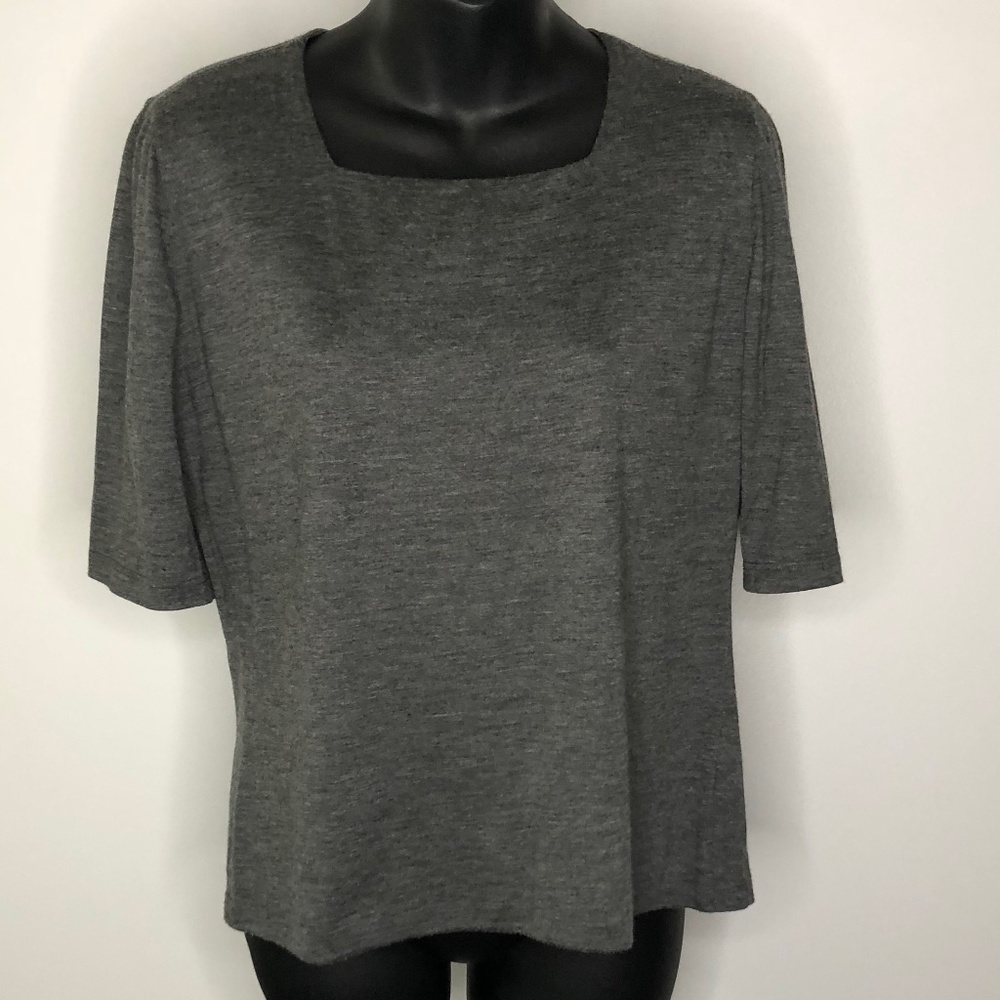 Akris Grey Square Neck Half Sleeve 70% Cashmere 30% Silk Top 10